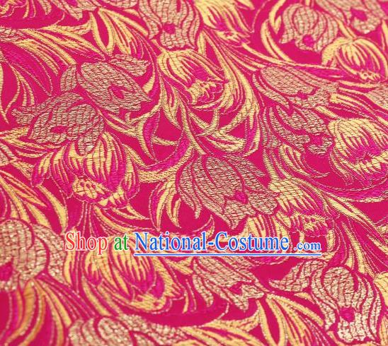 Chinese Classical Tulip Pattern Design Rosy Brocade Asian Traditional Hanfu Silk Fabric Tang Suit Fabric Material