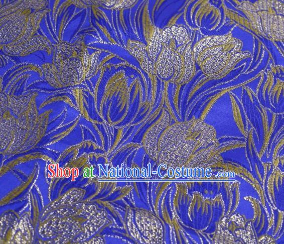 Chinese Classical Tulip Pattern Design Royalblue Brocade Asian Traditional Hanfu Silk Fabric Tang Suit Fabric Material