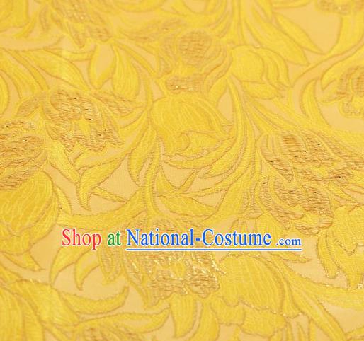 Chinese Classical Tulip Pattern Design Yellow Brocade Asian Traditional Hanfu Silk Fabric Tang Suit Fabric Material