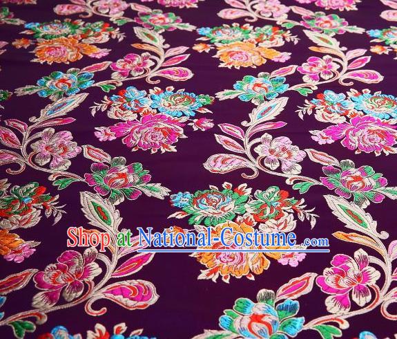 Chinese Classical Colorful Peony Pattern Design Purple Brocade Asian Traditional Hanfu Silk Fabric Tang Suit Fabric Material