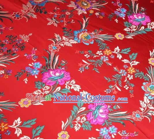 Chinese Classical Malus Spectabilis Pattern Design Red Brocade Asian Traditional Hanfu Silk Fabric Tang Suit Fabric Material