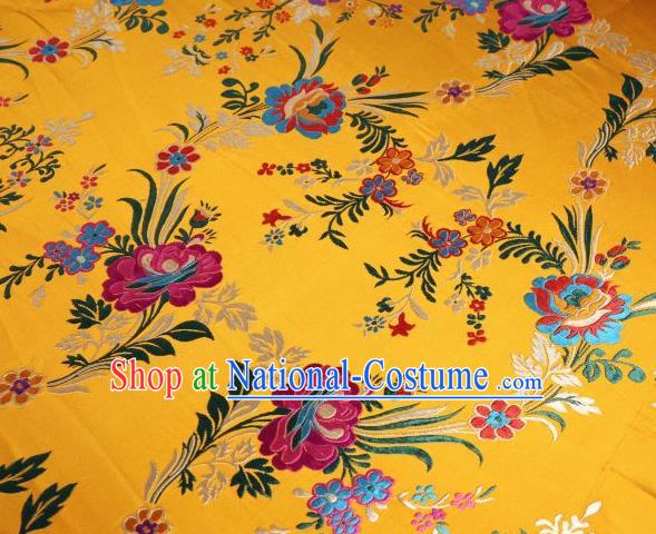 Chinese Classical Malus Spectabilis Pattern Design Yellow Brocade Asian Traditional Hanfu Silk Fabric Tang Suit Fabric Material