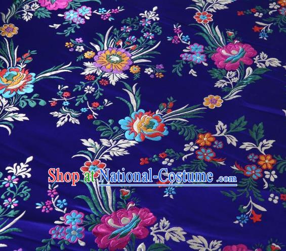 Chinese Classical Malus Spectabilis Pattern Design Royalblue Brocade Asian Traditional Hanfu Silk Fabric Tang Suit Fabric Material