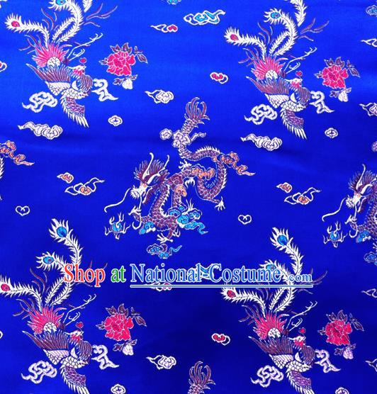 Chinese Classical Dragon Phoenix Pattern Design Royalblue Brocade Asian Traditional Hanfu Silk Fabric Tang Suit Fabric Material