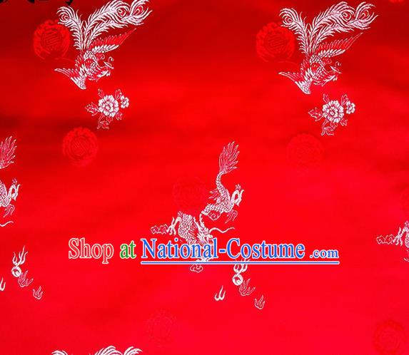 Chinese Classical Dragon Phoenix Pattern Design Red Brocade Asian Traditional Hanfu Silk Fabric Tang Suit Fabric Material