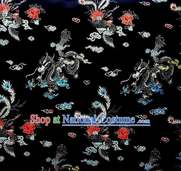 Chinese Classical Dragon Phoenix Pattern Design Black Brocade Asian Traditional Hanfu Silk Fabric Tang Suit Fabric Material