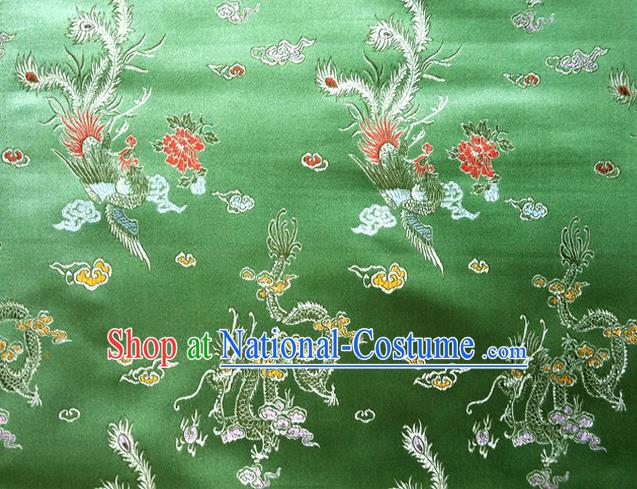 Chinese Classical Dragon Phoenix Pattern Design Green Brocade Asian Traditional Hanfu Silk Fabric Tang Suit Fabric Material