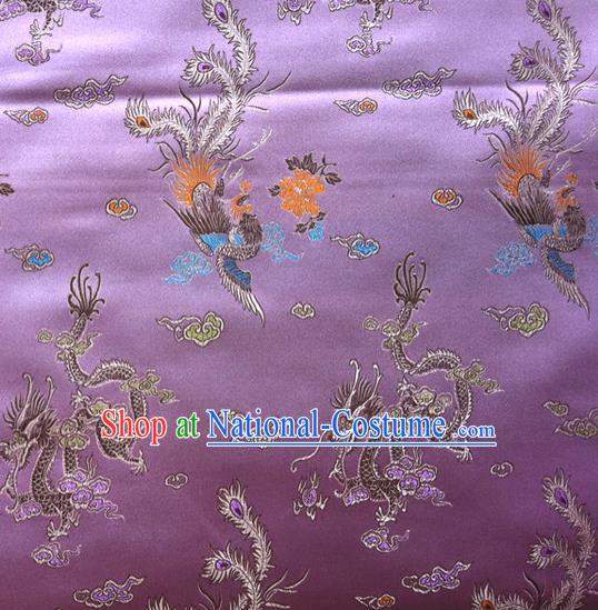 Chinese Classical Dragon Phoenix Pattern Design Purple Brocade Asian Traditional Hanfu Silk Fabric Tang Suit Fabric Material