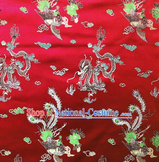 Chinese Classical Dragon Phoenix Pattern Design Purplish Red Brocade Asian Traditional Hanfu Silk Fabric Tang Suit Fabric Material