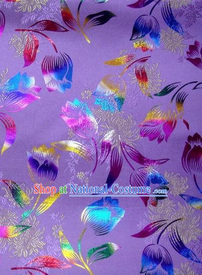 Chinese Classical Gilding Tulip Pattern Design Purple Brocade Asian Traditional Hanfu Silk Fabric Tang Suit Fabric Material