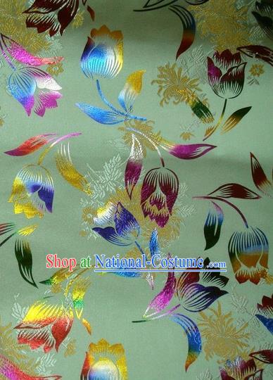 Chinese Classical Gilding Tulip Pattern Design Green Brocade Asian Traditional Hanfu Silk Fabric Tang Suit Fabric Material