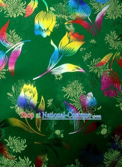 Chinese Classical Gilding Tulip Pattern Design Deep Green Brocade Asian Traditional Hanfu Silk Fabric Tang Suit Fabric Material