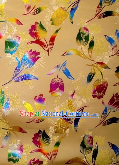 Chinese Classical Gilding Tulip Pattern Design Khaki Brocade Asian Traditional Hanfu Silk Fabric Tang Suit Fabric Material