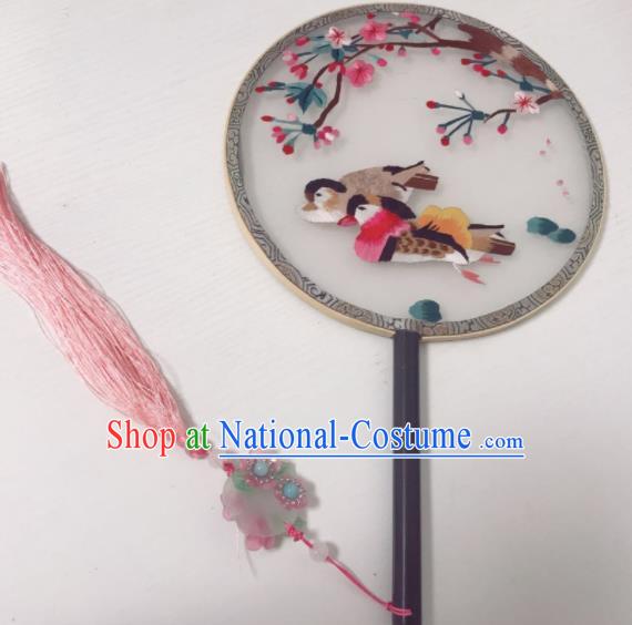 Traditional Chinese Silk Round Fan Hanfu Embroidered Mandarin Duck Palace Fans for Women