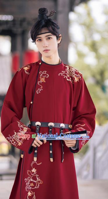 Traditional Chinese Tang Dynasty Imperial Bodyguard Embroidered Hanfu Robe Ancient Drama Swordsman Historical Costume for Men