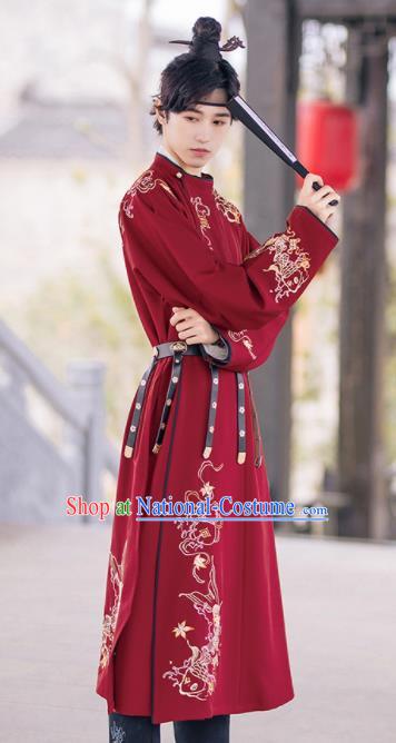 Traditional Chinese Tang Dynasty Imperial Bodyguard Embroidered Hanfu Robe Ancient Drama Swordsman Historical Costume for Men