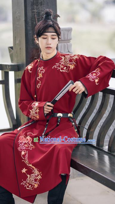 Traditional Chinese Tang Dynasty Imperial Bodyguard Embroidered Hanfu Robe Ancient Drama Swordsman Historical Costume for Men