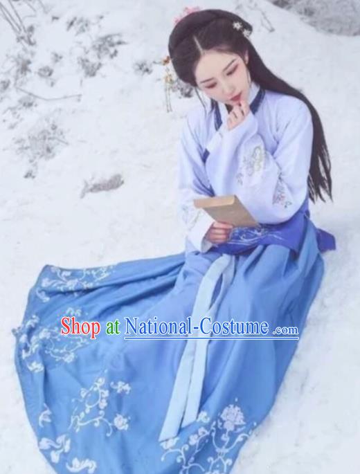 Traditional Chinese Ming Dynasty Aristocratic Lady Embroidered Hanfu Dress Ancient Drama Historical Costume for Women