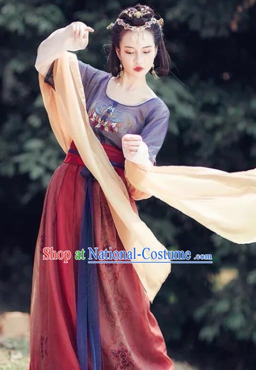 Traditional Chinese Tang Dynasty Court Dance Embroidered Hanfu Dress Ancient Drama Imperial Consort Historical Costume for Women