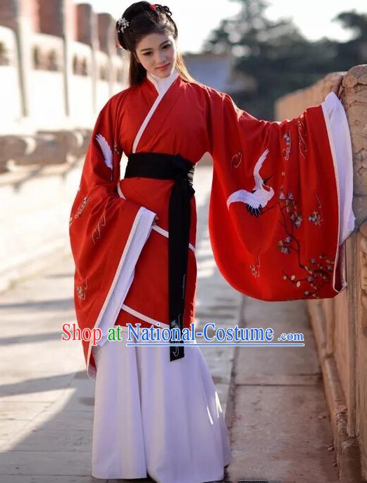 Traditional Chinese Han Dynasty Wedding Embroidered Red Hanfu Dress Ancient Drama Court Princess Historical Costume for Women