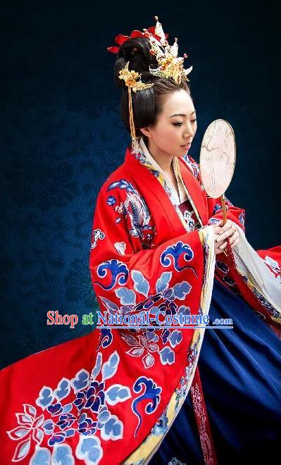 Traditional Chinese Song Dynasty Empress Wedding Embroidered Red Hanfu Dress Ancient Drama Court Queen Historical Costume for Women