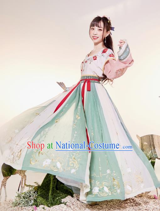 Traditional Chinese Tang Dynasty Palace Princess Embroidered Hanfu Dress Ancient Drama Court Dancer Historical Costume for Women