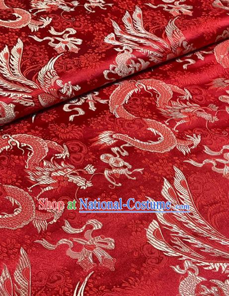 Chinese Classical Auspicious Dragon Pattern Design Red Brocade Asian Traditional Hanfu Silk Fabric Tang Suit Fabric Material