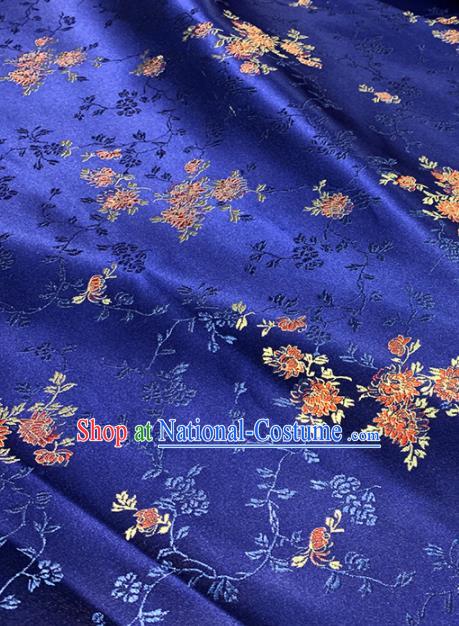 Chinese Classical Peony Flowers Pattern Design Royalblue Brocade Asian Traditional Hanfu Silk Fabric Tang Suit Fabric Material