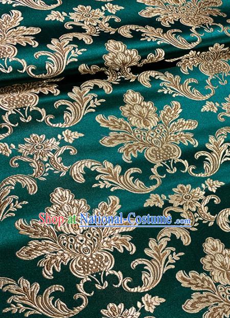 Chinese Classical Pattern Design Deep Green Brocade Asian Traditional Hanfu Silk Fabric Tang Suit Fabric Material