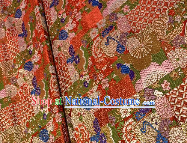 Japan Classical Pattern Design Red Brocade Asian Japanese Traditional Kimono Silk Fabric Material