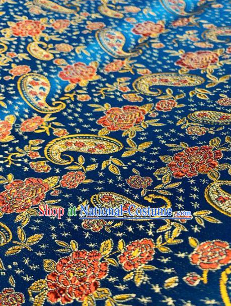 Chinese Classical Peony Pipa Pattern Design Navy Brocade Drapery Asian Traditional Cheongsam Silk Fabric Tang Suit Fabric Material