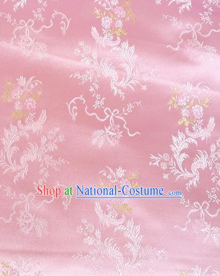 Chinese Classical Ribbon Chrysanthemum Pattern Design Light Pink Brocade Asian Traditional Hanfu Silk Fabric Tang Suit Fabric Material