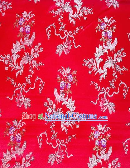 Chinese Classical Ribbon Chrysanthemum Pattern Design Red Brocade Asian Traditional Hanfu Silk Fabric Tang Suit Fabric Material