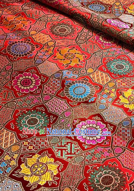 Chinese Classical Galsang Flower Pattern Design Red Brocade Drapery Asian Traditional Tang Suit Silk Fabric Material