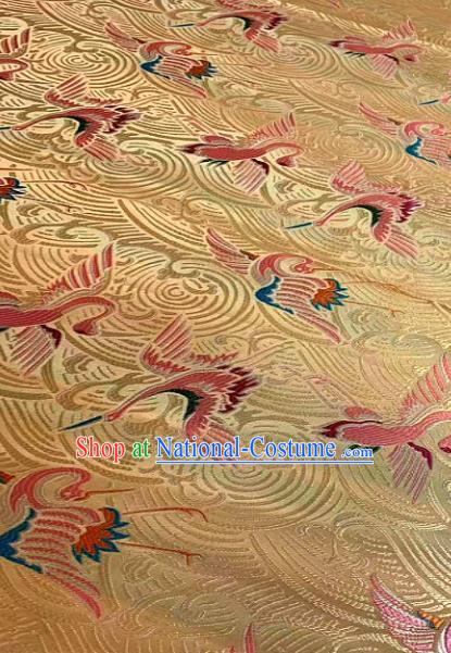 Japan Classical Cranes Pattern Design Golden Brocade Asian Japanese Traditional Kimono Silk Fabric Material