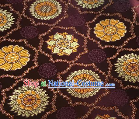 Chinese Classical Galsang Flower Pattern Design Deep Purple Brocade Drapery Asian Traditional Tang Suit Silk Fabric Material