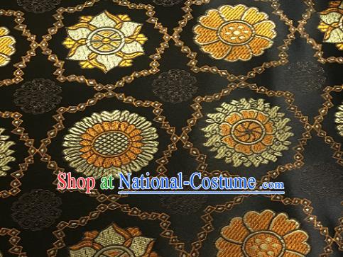 Chinese Classical Galsang Flower Pattern Design Black Brocade Drapery Asian Traditional Tang Suit Silk Fabric Material