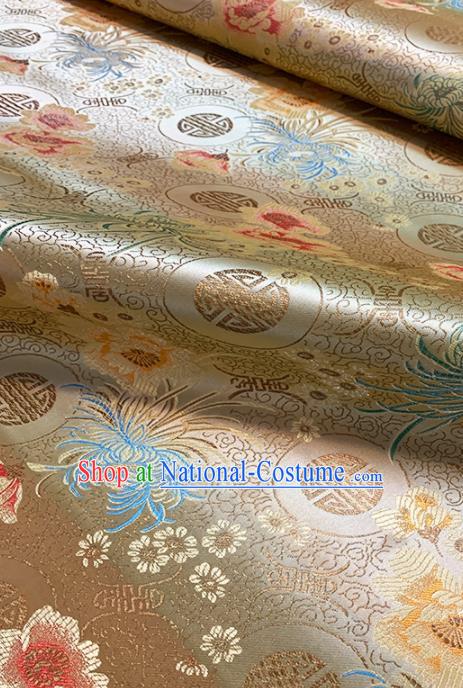 Chinese Classical Chrysanthemum Peony Pattern Design Golden Brocade Drapery Asian Traditional Tang Suit Silk Fabric Material