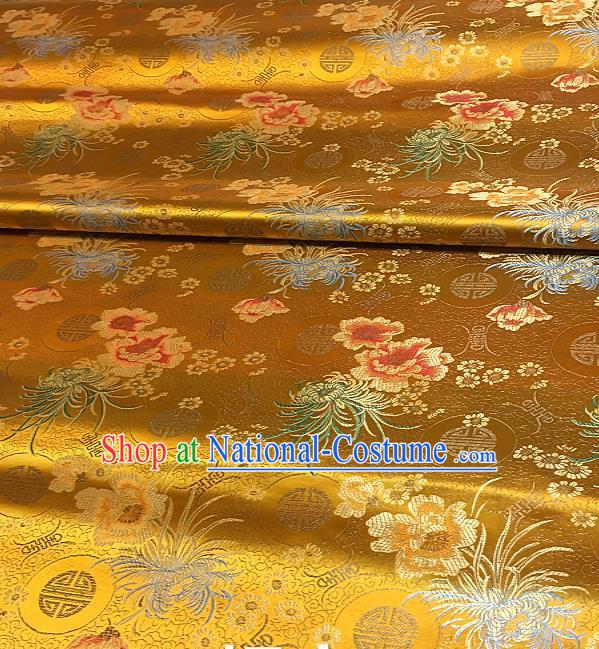 Chinese Classical Chrysanthemum Peony Pattern Design Golden Brocade Drapery Asian Traditional Tang Suit Silk Fabric Material