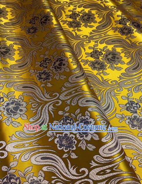 Chinese Classical Birdfoot Pattern Design Golden Brocade Drapery Asian Traditional Tang Suit Silk Fabric Material