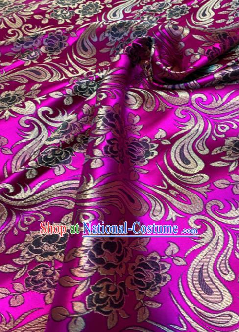 Chinese Classical Birdfoot Pattern Design Rosy Brocade Drapery Asian Traditional Tang Suit Silk Fabric Material