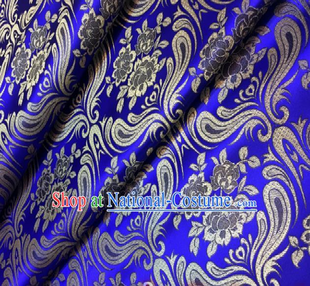 Chinese Classical Birdfoot Pattern Design Royalblue Brocade Drapery Asian Traditional Tang Suit Silk Fabric Material