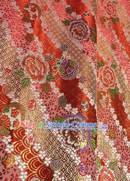 Chinese Classical Peony Pattern Design Red Brocade Drapery Asian Traditional Tang Suit Silk Fabric Material