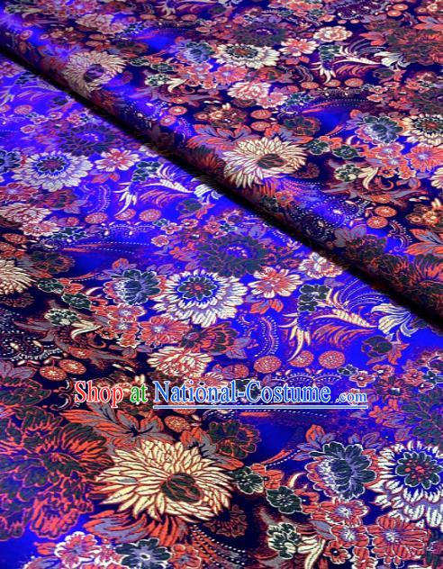 Chinese Classical Satin Chrysanthemum Pattern Design Royalblue Brocade Drapery Asian Traditional Tang Suit Silk Fabric Material