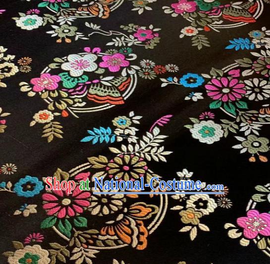 Chinese Classical Black Satin Traditional Butterfly Pattern Design Brocade Drapery Asian Tang Suit Silk Fabric Material