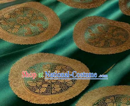 Chinese Classical Green Satin Traditional Wheel Pattern Design Brocade Drapery Asian Tang Suit Silk Fabric Material