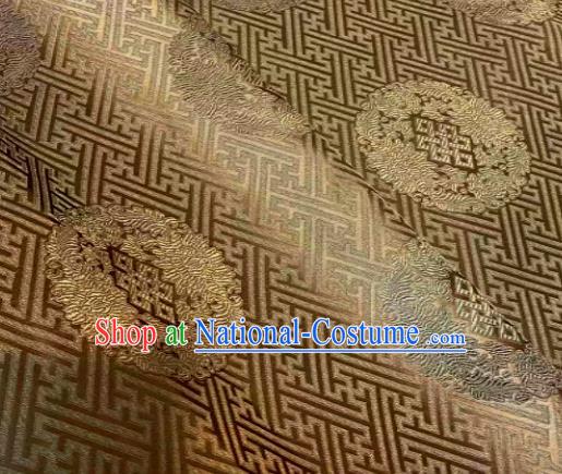 Chinese Classical Bronze Satin Traditional Longevity Chrysanthemum Pattern Design Brocade Drapery Asian Tang Suit Silk Fabric Material