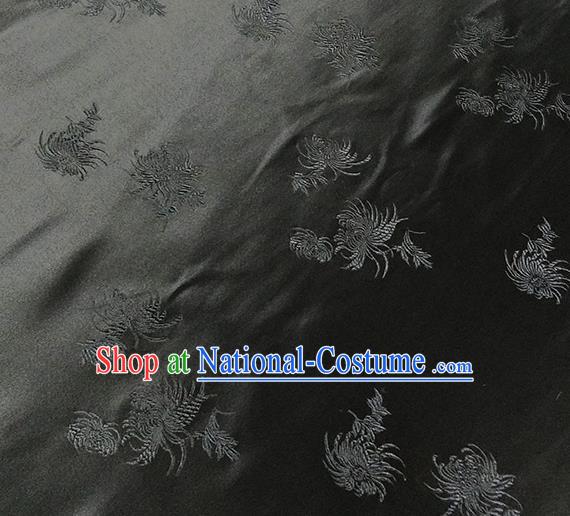 Traditional Chinese Classical Chrysanthemum Pattern Design Fabric Black Brocade Tang Suit Satin Drapery Asian Silk Material