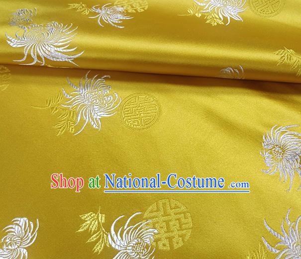 Traditional Chinese Classical Chrysanthemum Pattern Design Fabric Yellow Brocade Tang Suit Satin Drapery Asian Silk Material