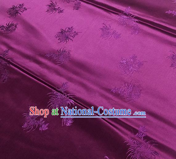 Traditional Chinese Classical Chrysanthemum Pattern Design Fabric Purple Brocade Tang Suit Satin Drapery Asian Silk Material